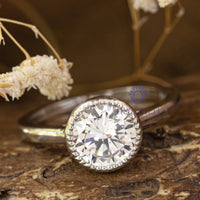 Round Moissanite Engagement Ring with Hidden Halo