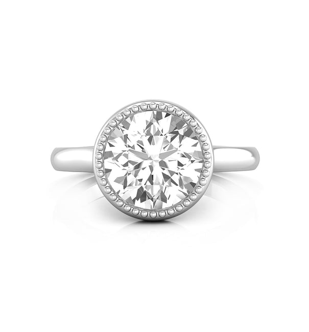 Milgrain Bezel Set Round Cut Moissanite Solitaire Wedding Proposal Ring