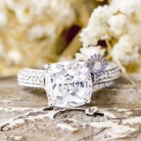 Cushion Cut Moissanite Cathedral Engagement Ring