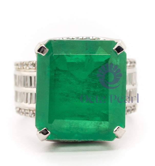 Green Emerald Cut Channel Setting Ring CZ