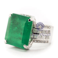 Green Emerald Cut Channel Setting Ring CZ