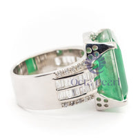 Green Emerald Cut Channel Setting Ring CZ