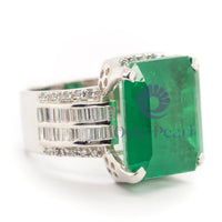 Green Emerald Cut Channel Setting Ring CZ