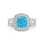 Aquamarine Tri-Stone Wedding Ring With Halo