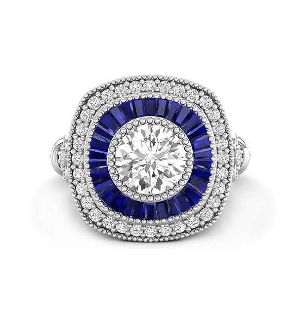 CZ Stone Double Halo Art Deco Target Ring For Wedding