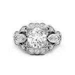 Round & Marquise Cut CZ Stone Illusion Setting Three Stone Art Deco Engagement Ring