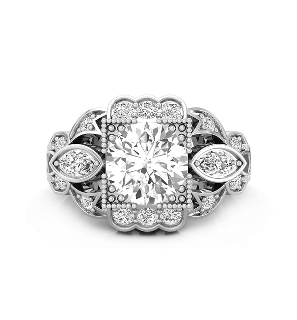 Round & Marquise Cut CZ Stone Illusion Setting Three Stone Art Deco Engagement Ring