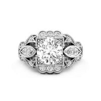 Round & Marquise Cut CZ Stone Illusion Setting Three Stone Art Deco Engagement Ring