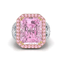 Radiant Cut CZ Three Stone Halo Engagement Ring