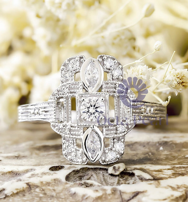 Marquise & Round Cut Edwardian-style Ring CZ