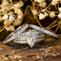 Round Cut CZ Stone Wedding Bridal Three-Piece Ring Set