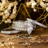 Round Cut CZ Stone Wedding Bridal Three-Piece Ring Set