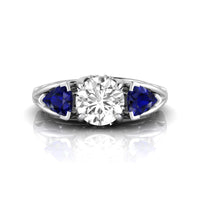 Round With Blue Triangle CZ Three Stone Engagement Ring