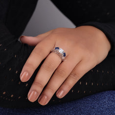 Round With Blue Triangle CZ Three Stone Engagement Ring - alternate view