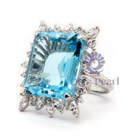 Aquamarine Cocktail Ring in Emerald Cut CZ