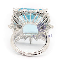 Aquamarine Cocktail Ring in Emerald Cut CZ