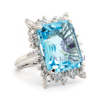 Aquamarine Cocktail Ring in Emerald Cut CZ