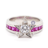 White Round With Pink Princess Channel Setting Star Shape Ring