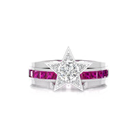 White Round With Pink Princess Channel Setting Star Shape Ring