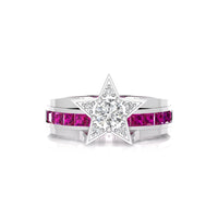 White Round With Pink Princess Channel Setting Star Shape Ring (1 8/9 TCW)