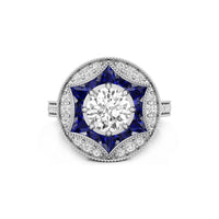 Art Deco-inspired Blue Sapphire Halo Ring