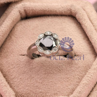 Round Cut CZ Stone Floral Motif Halo Ring