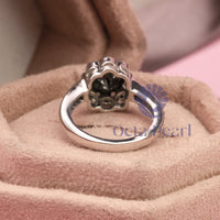 Round Cut CZ Stone Floral Motif Halo Ring