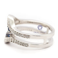 Blue sapphire & White Round CZ Stone Enhancer Guard Wedding Band Ring