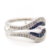 Blue sapphire & White Round CZ Stone Enhancer Guard Wedding Band Ring