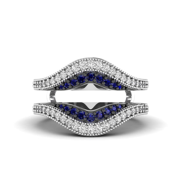 Blue sapphire & White Round CZ Stone Enhancer Guard Wedding Band Ring