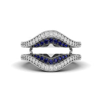 Blue sapphire & White Round CZ Stone Enhancer Guard Wedding Band Ring