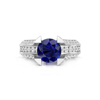 Blue-Sapphire Round CZ Stone Wedding Ring For Women