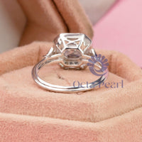 Asscher Cut Halo Octagon Moissanite Ring