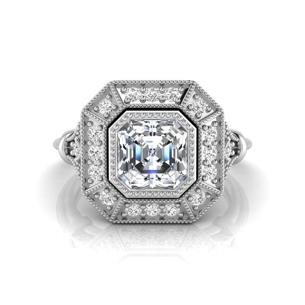 Asscher Cut CZ Vintage Halo Statement Ring for Women