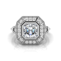 Asscher Cut Halo Octagon Moissanite Ring