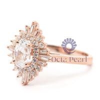 Sunburst Shield Engagement Ring Oval Cut CZ