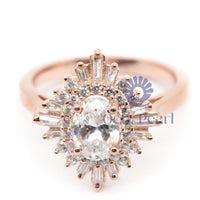 Sunburst Shield Engagement Ring Oval Cut CZ