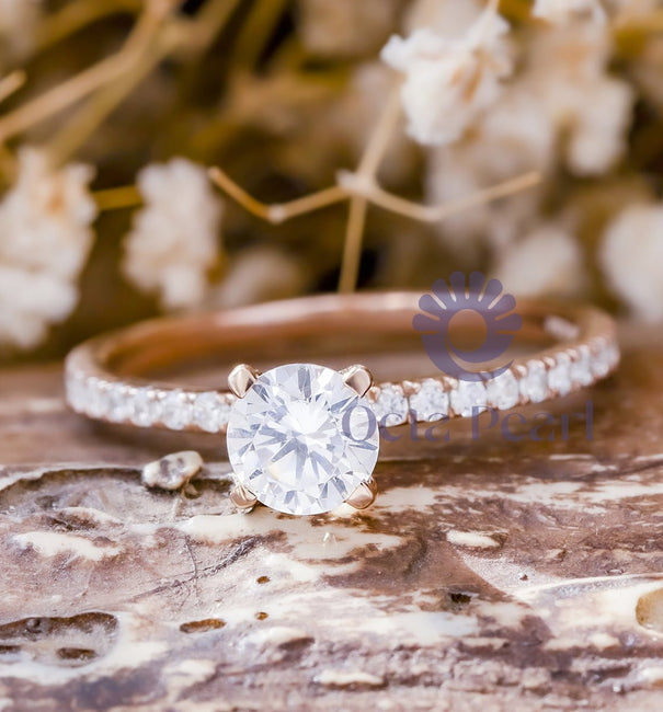 Round Moissanite Engagement Ring with Hidden Halo