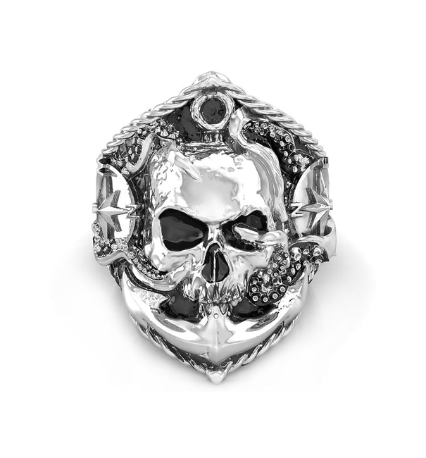 Men's Pirate Skull Sailor Ocean Octopus Anchor Adsorption Compass Punk Biker Ring For Halloween