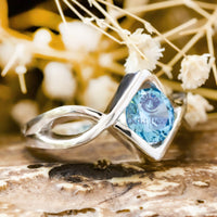 Blue CZ Stone Tension Set Solitaire Engagement Ring