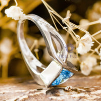 Blue CZ Stone Tension Set Solitaire Engagement Ring