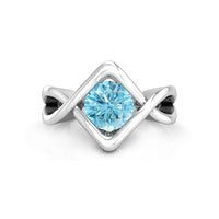 Blue CZ Stone Tension Set Infinity Twisted Shank Solitaire Engagement Ring