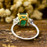 Green Emerald & White Baguette Cut CZ Seven Stone Cocktail Wedding Ring