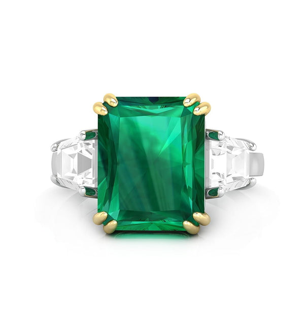 Green Emerald Or White Baguette Cut CZ Stone Three Stone Engagement Ring