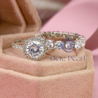 Round Moissanite Bridal Ring-Set Halo Eternity Band