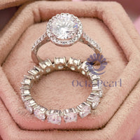 Round Moissanite Bridal Ring-Set Halo Eternity Band