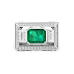 Green Emerald Cut CZ Three Stone Engagement Ring