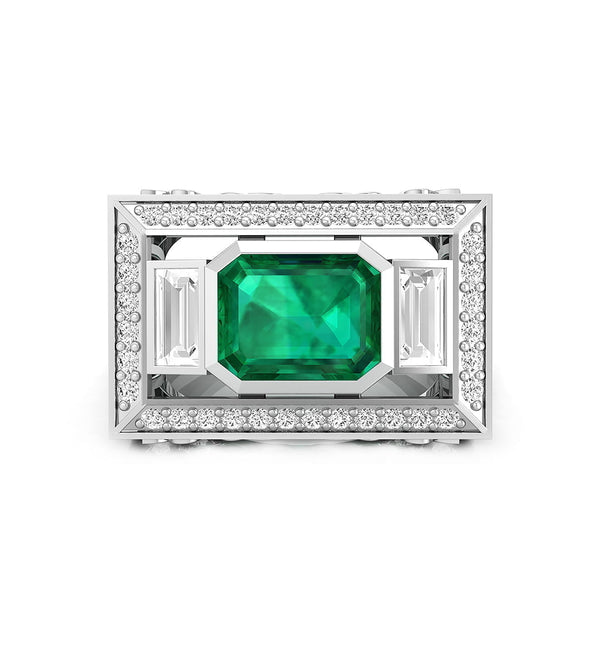 Green Emerald Cut CZ Three Stone Engagement Ring