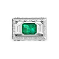 Green Emerald Cut CZ Three Stone Engagement Ring