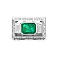 9X7 MM Green Emerald Cut CZ Three Stone Filigree Vintage Art Deco Engagement Ring